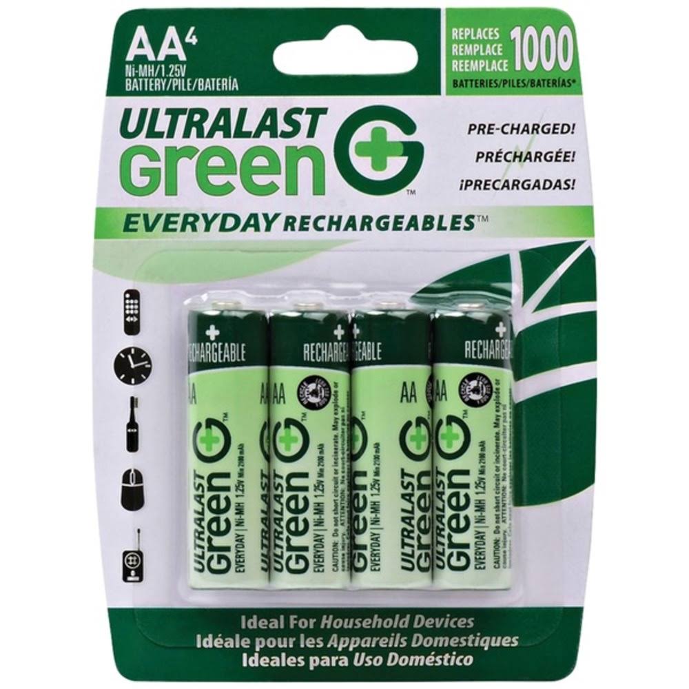 Ultralast Ulged4aa Green Precharged Ready-to-use Rechargeable Batteries - AA, 2100mAh