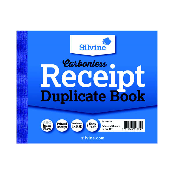 Silvine Carbonless Duplicate Receipt Book 102X127Mm (Pack Of 12) 720-T