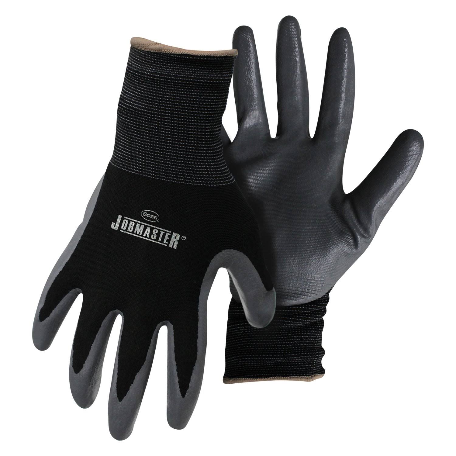 Boss Manufacturing for Men Jobmaster Nylon Gloves - with Nitrile Palm, Large, Black