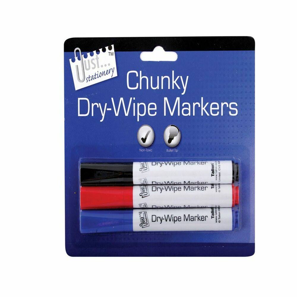 Just Stationery Chunky Dry-Wipe Markers Bullet Tip 3 Pack