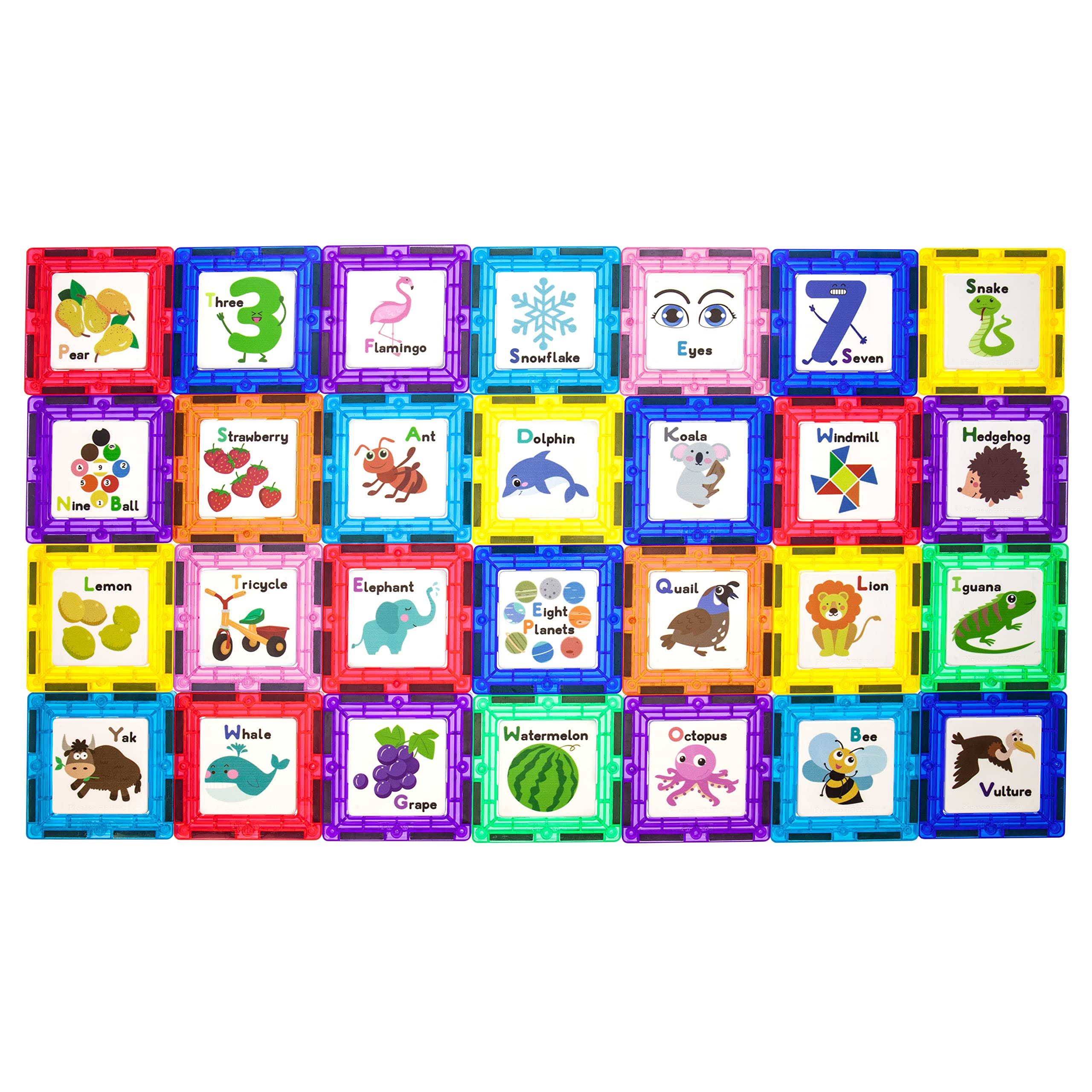 PicassoTiles 56 Piece Magnetic Building Blocks with 28pc Tiles and 28p