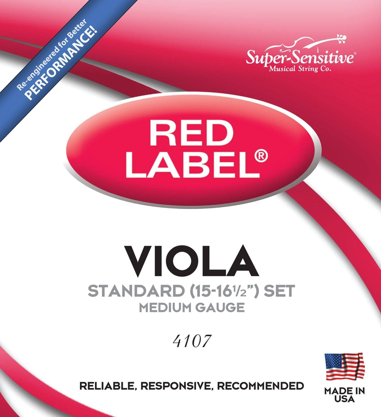 Super-Sensitive 4107 Red Label Full Core Standard Viola Strings Set - Medium, 4ct