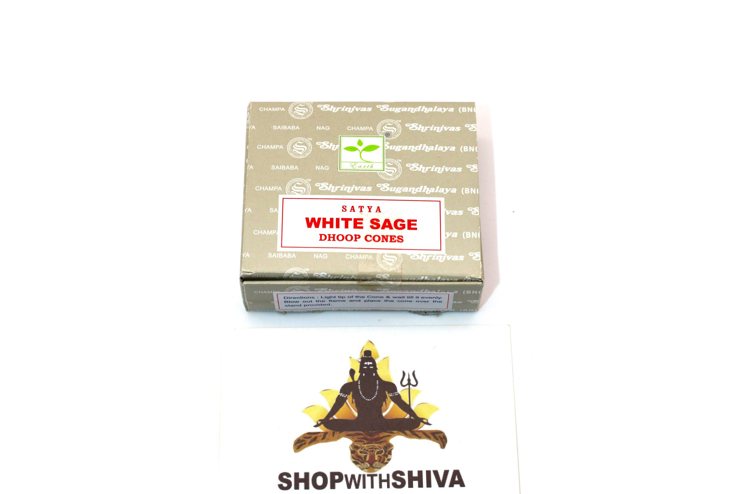 Satya White Sage Dhoop Cones Incense & Holder (12 per Pack)