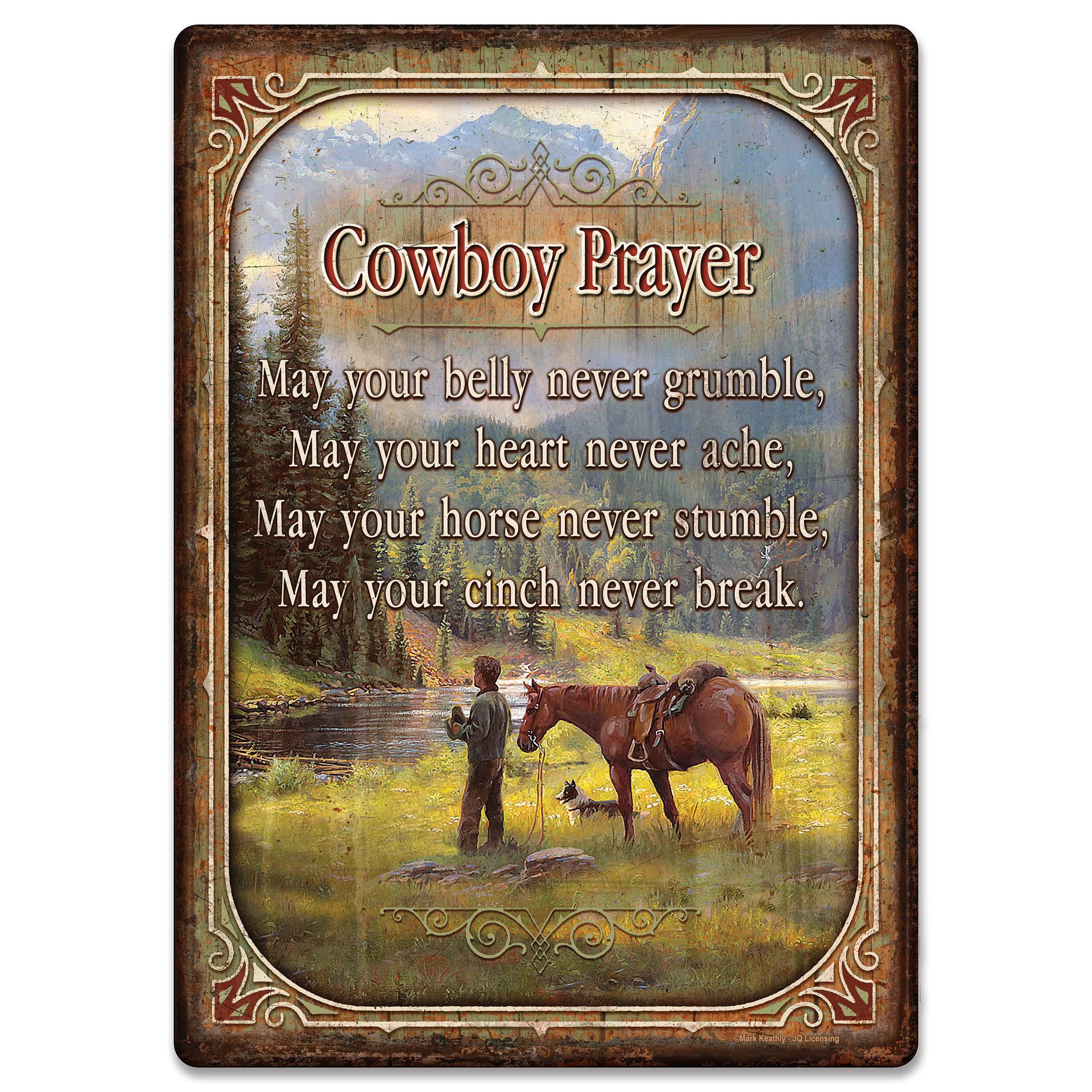 Tin Sign 12in x 17in - Cowbow Prayer, Size: 17 x 12