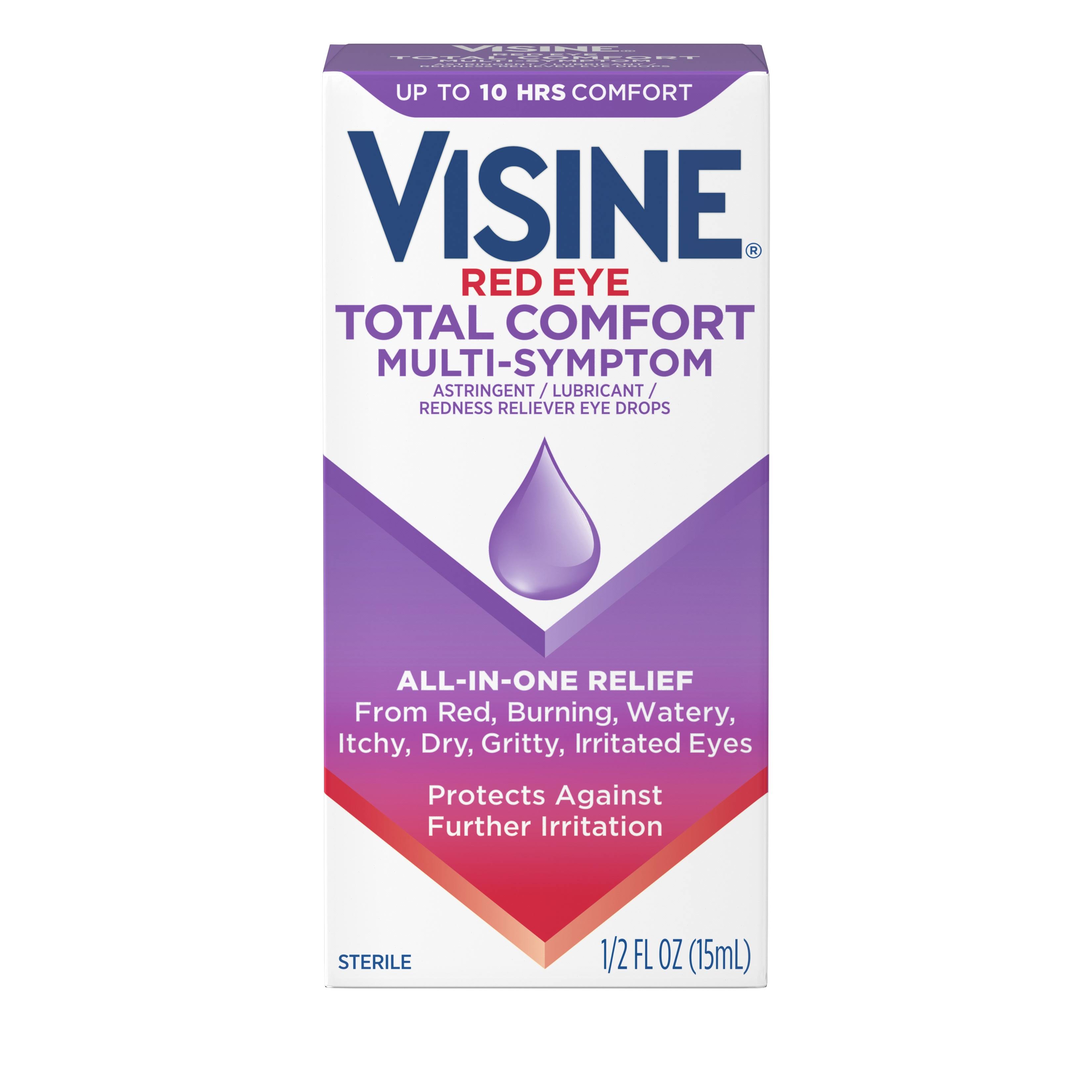 Visine Eye Drops, Red Eye, Total Comfort, Multi-Symptom, Sterile - 0.5 fl oz
