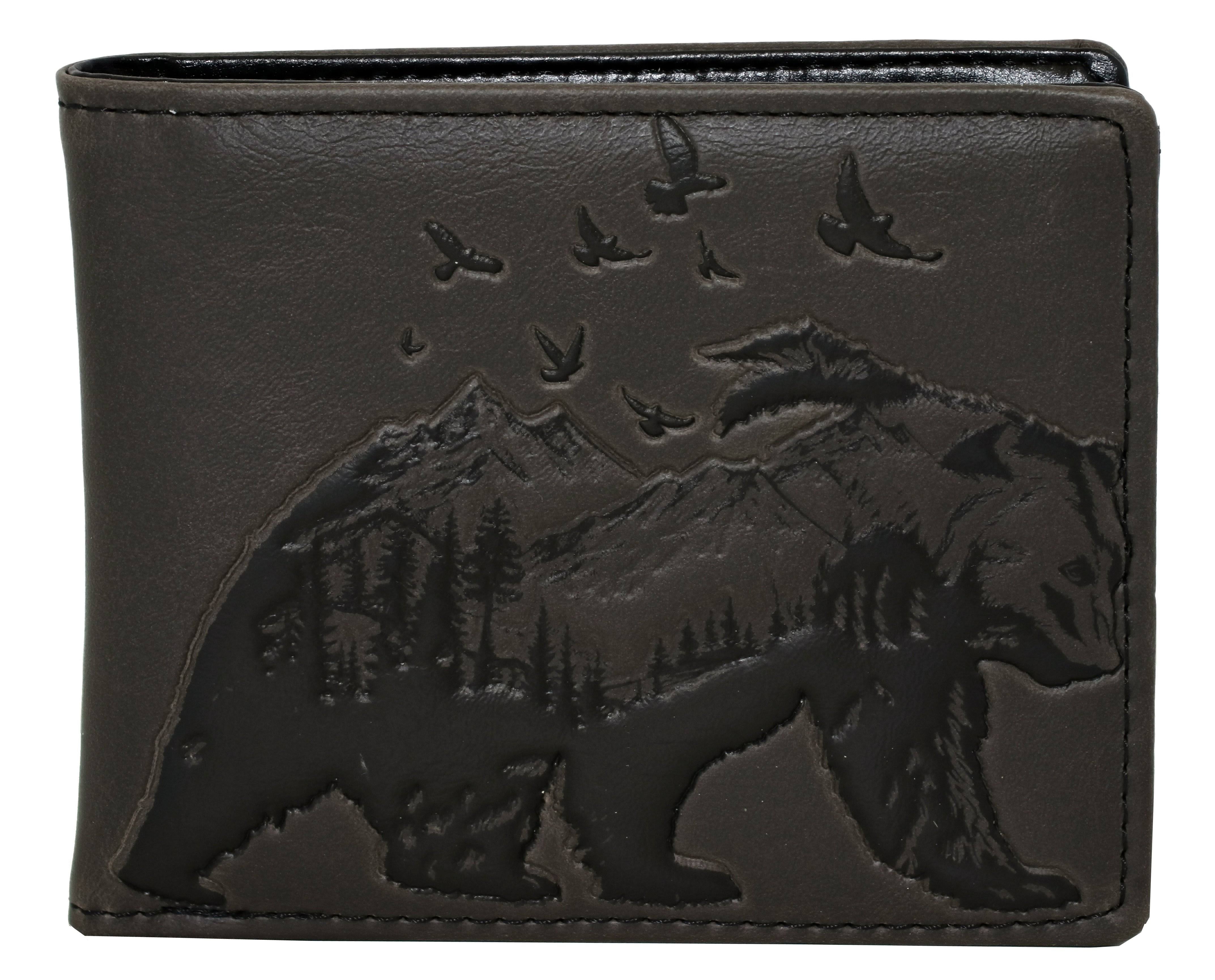 Shagwear Mountain Bear Men's Faux Leather Bifold Wallet, Brown