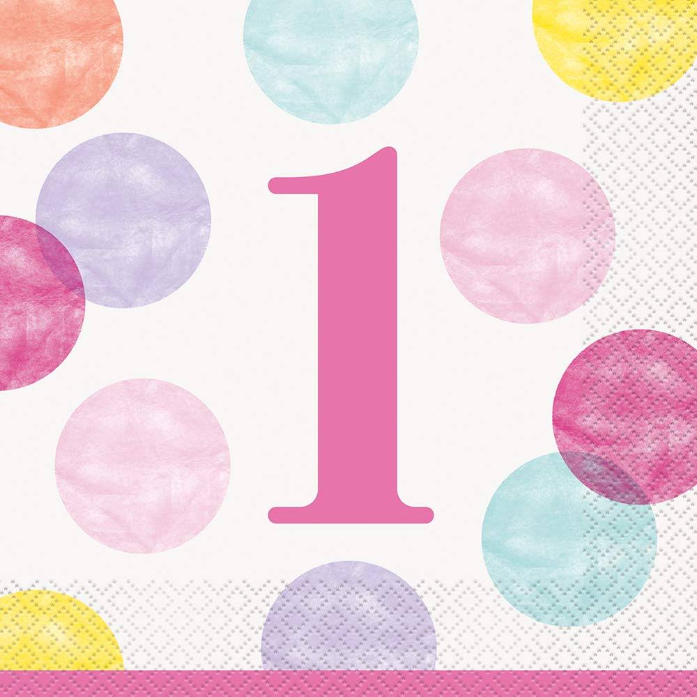 Pink 1st Birthday Paper Napkins - 16 Pack