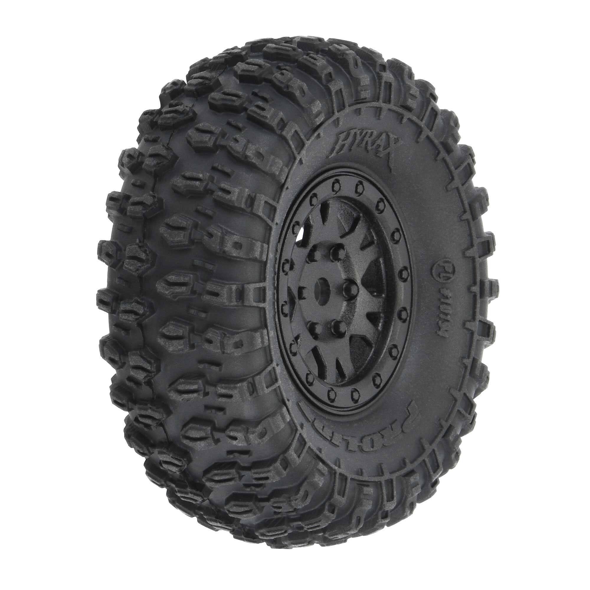 Proline 1/24 Hyrax, F/R 1.0in Tyres Mounted On Black Impulse Wheels, 4pcs, PR10194-10