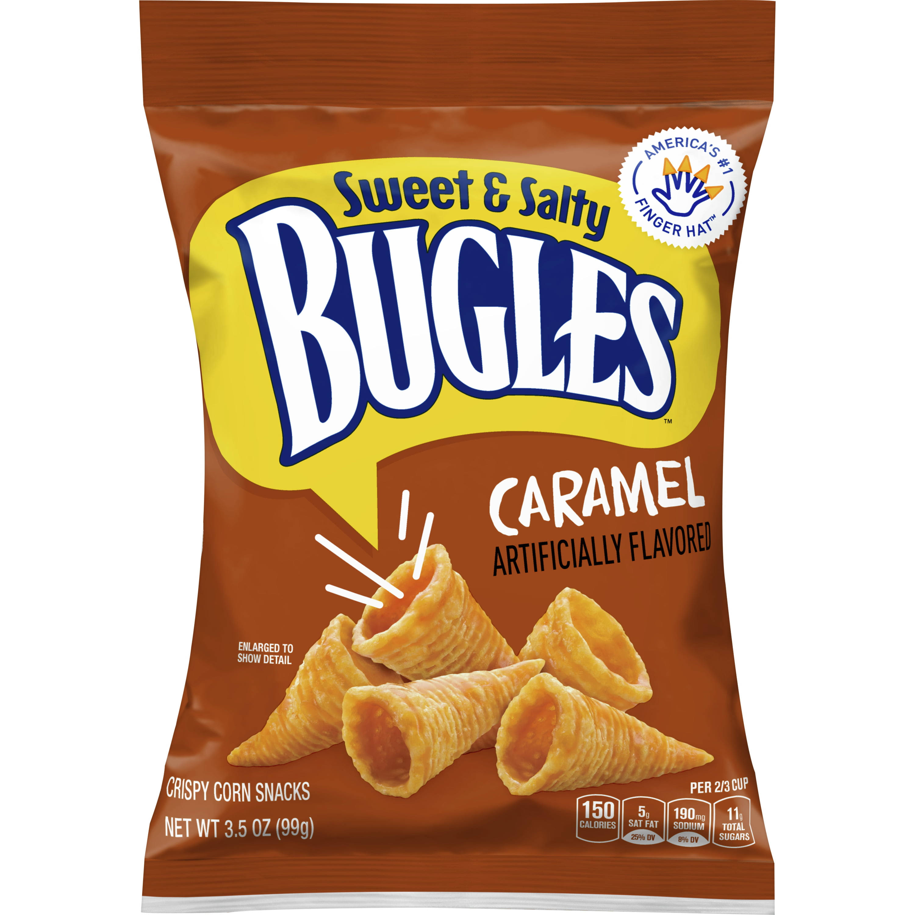 Bugles Corn Snacks, Caramel, Sweet & Salty, Crispy - 3.5 oz
