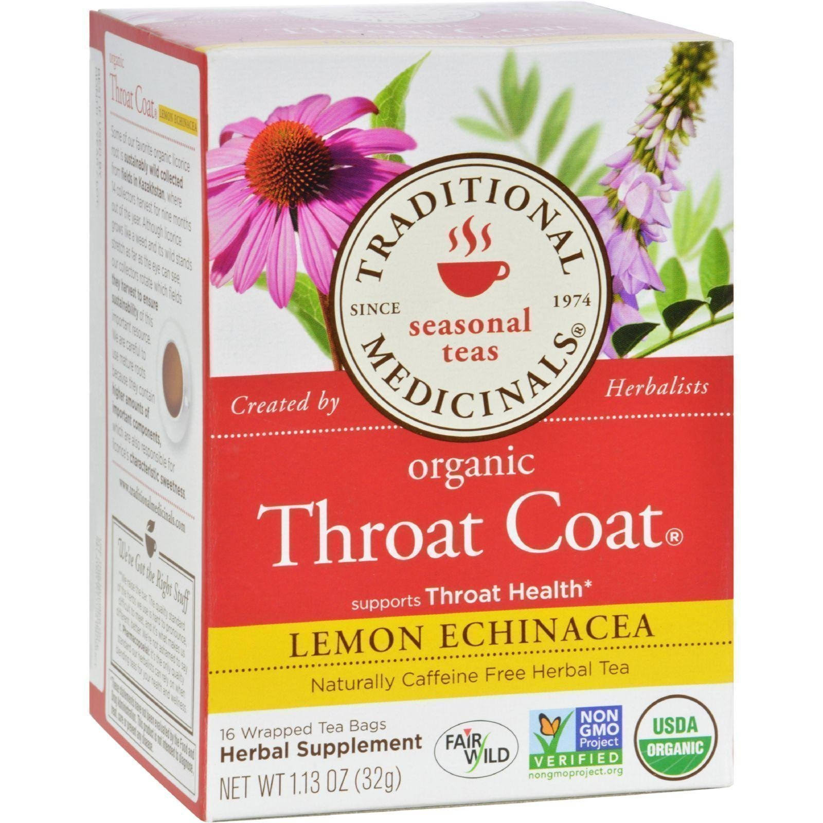 Traditional Medicinals Throat Coat Lemon Echinacea Tea - 16 Bags, 1.13oz