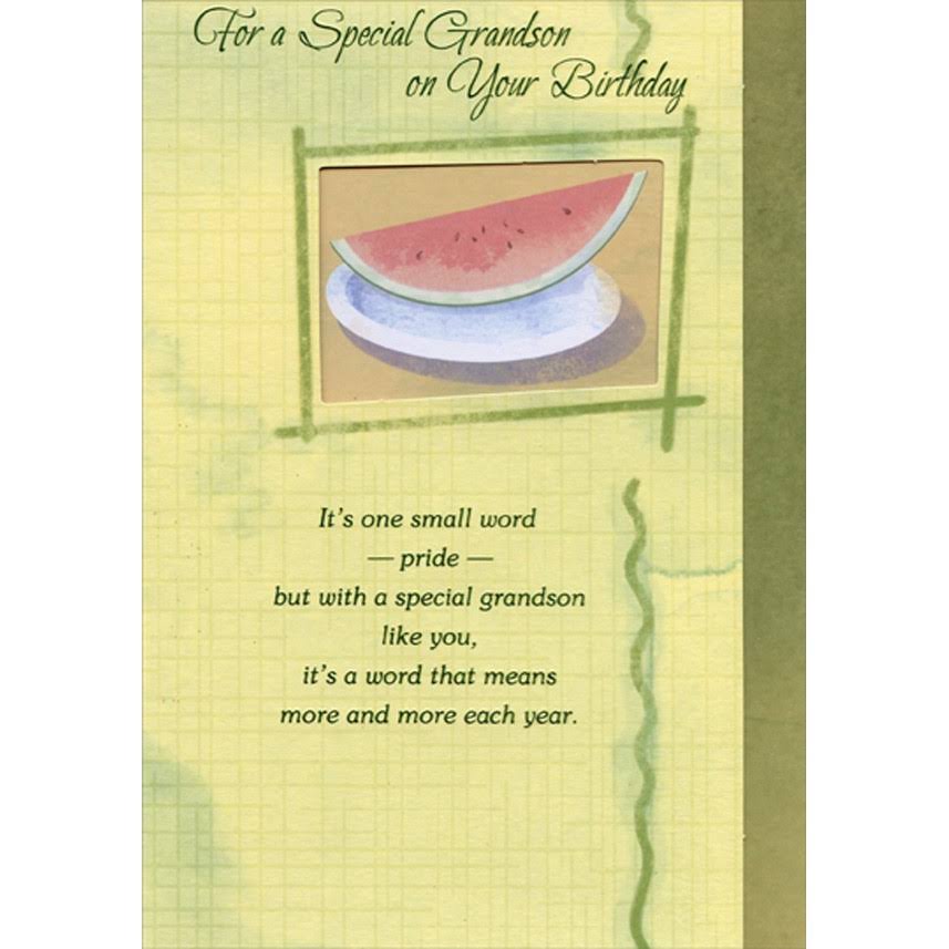 Watermellon in Die Cut Window Short Fold Grandson Birthday Card