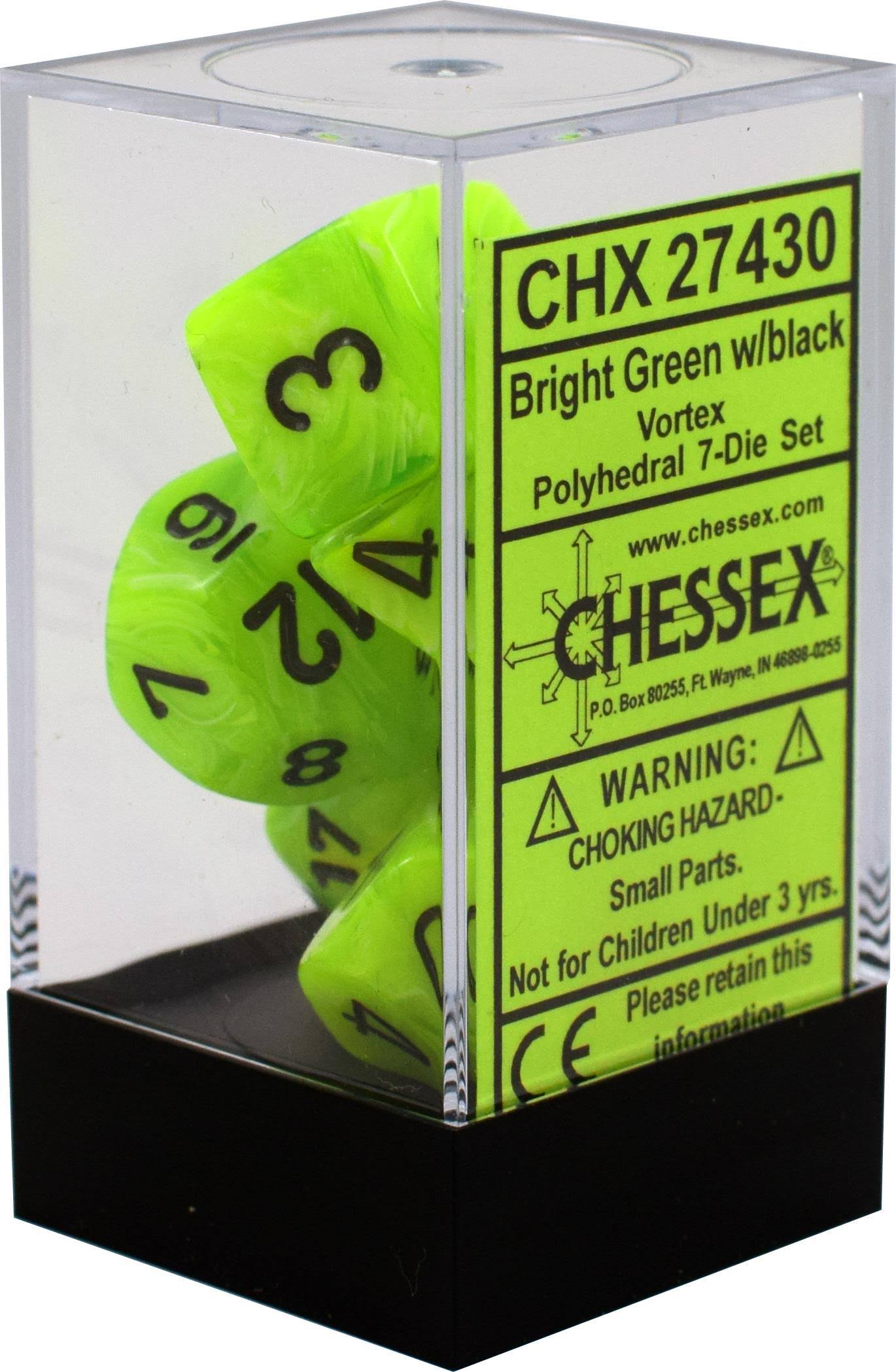 Chessex Poly Die Set - Bright Green and Black, 7ct
