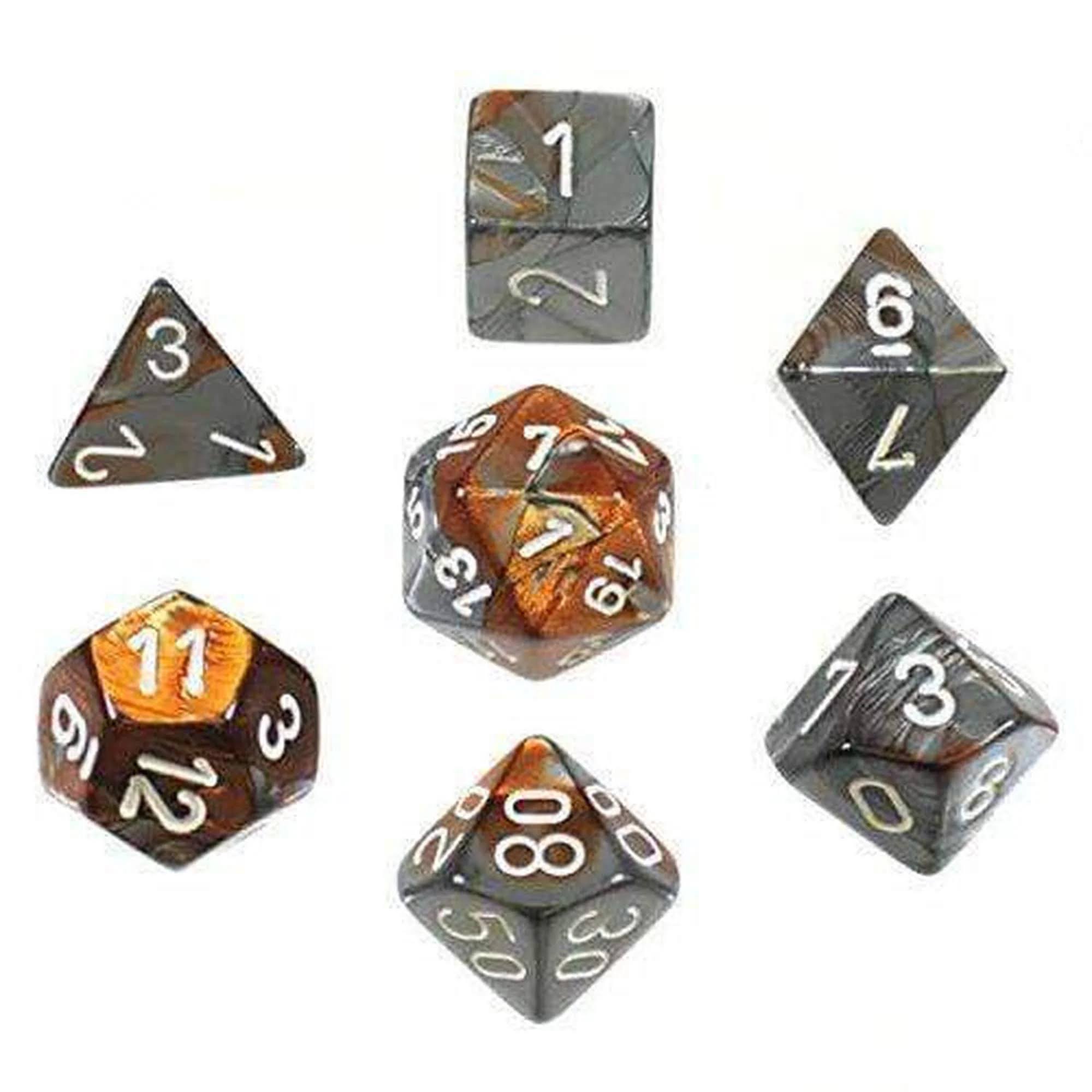 Chessex Gemini Poly 7 Set: Copper-Steel / White