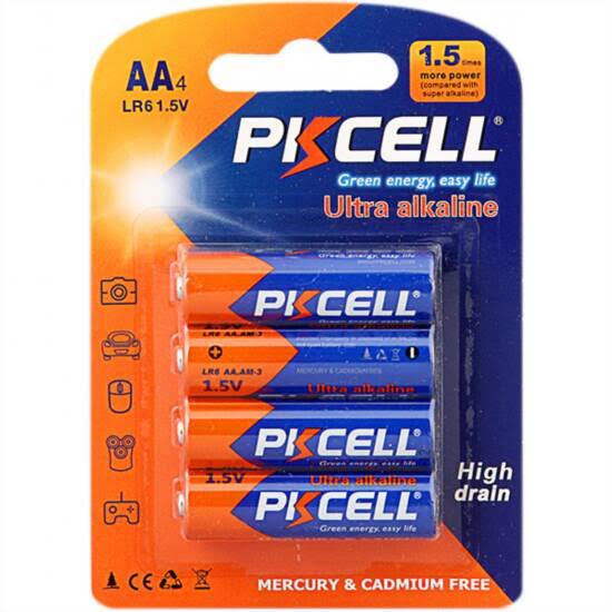 Pkcell Ultra Alkaline Battery - 1.5V, Size AA, 4pk