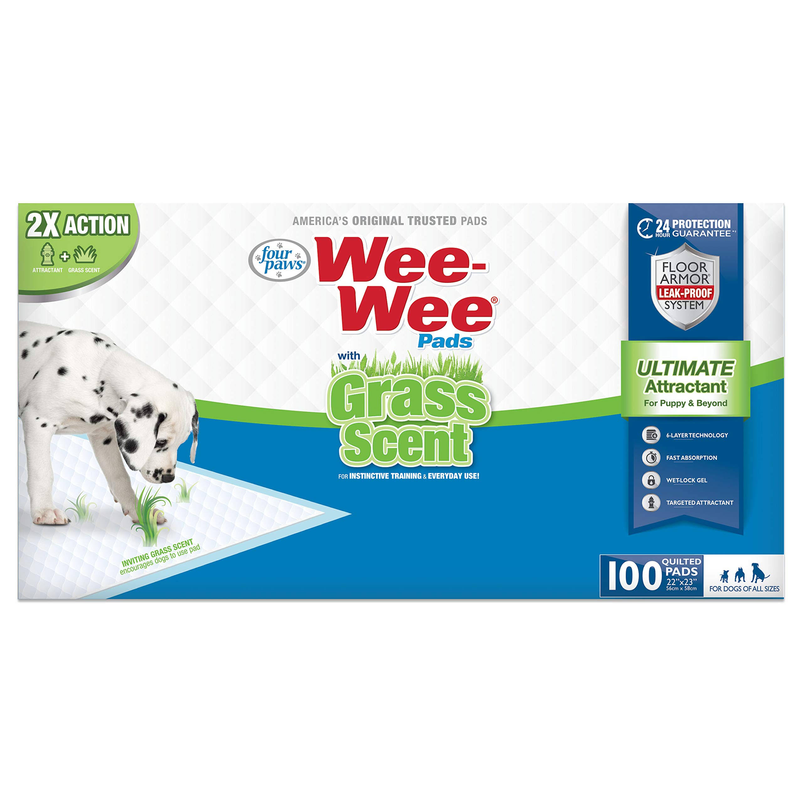 Four Paws Wee-Wee Grass Scented Puppy Pads Grass Scented 100 Count