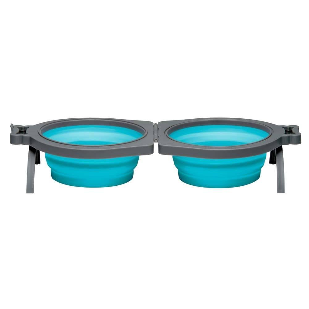 Loving Pets Bella Roma Travel Double Diner Bowl, Blue, Small