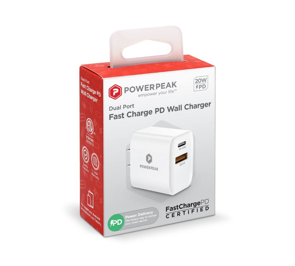PowerPeak PD Wall Dual Port Charger 20W - White