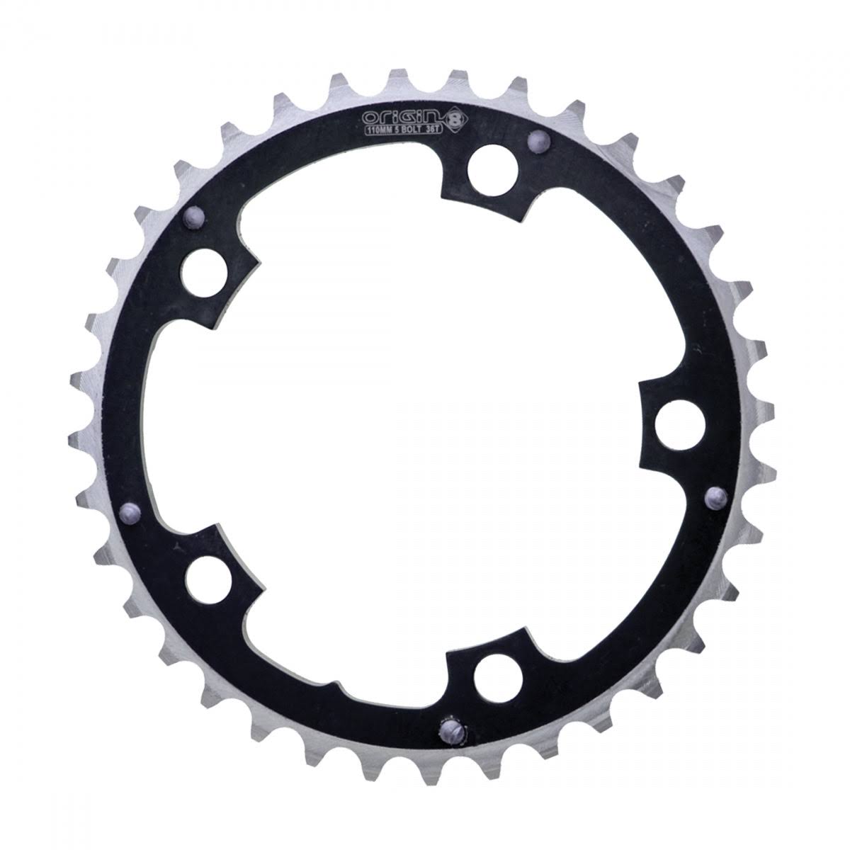 Origin8 Alloy Ramped Chainrings - Black and Silver, 110mm x 36T