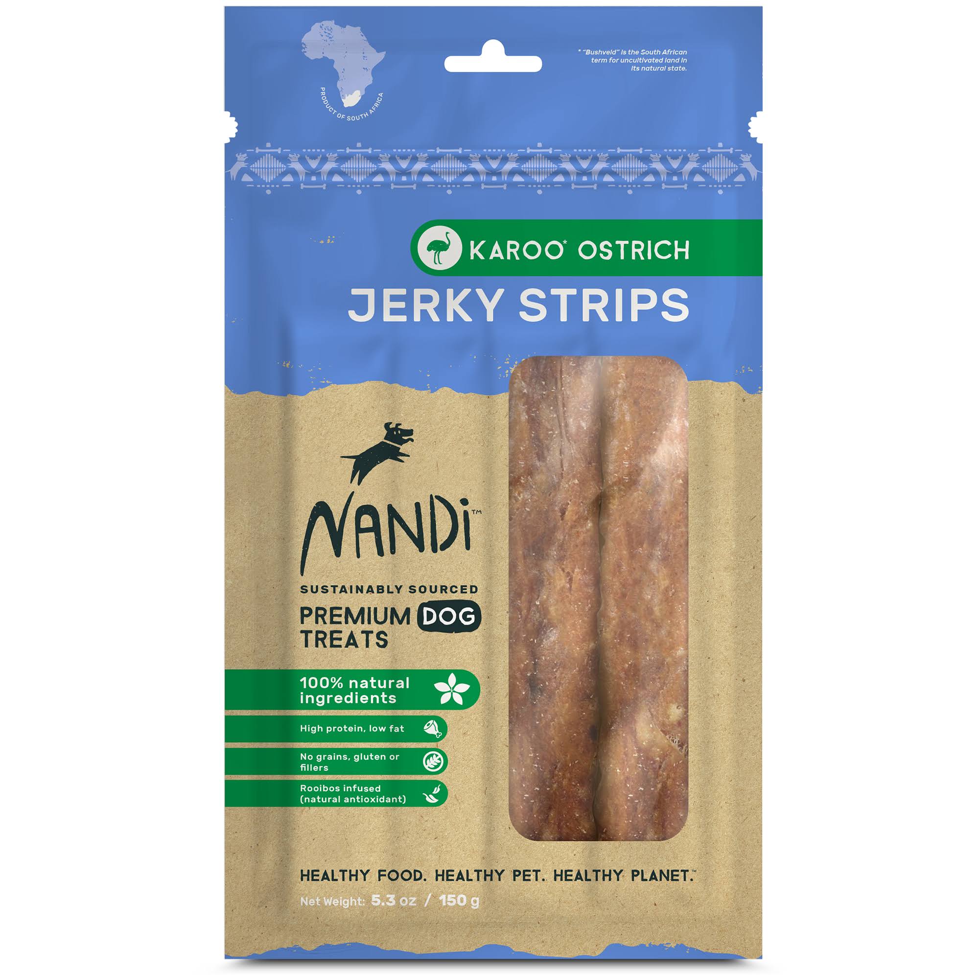 Nandi Jerky Strips Dog Treats - Karoo Ostrich, 150g