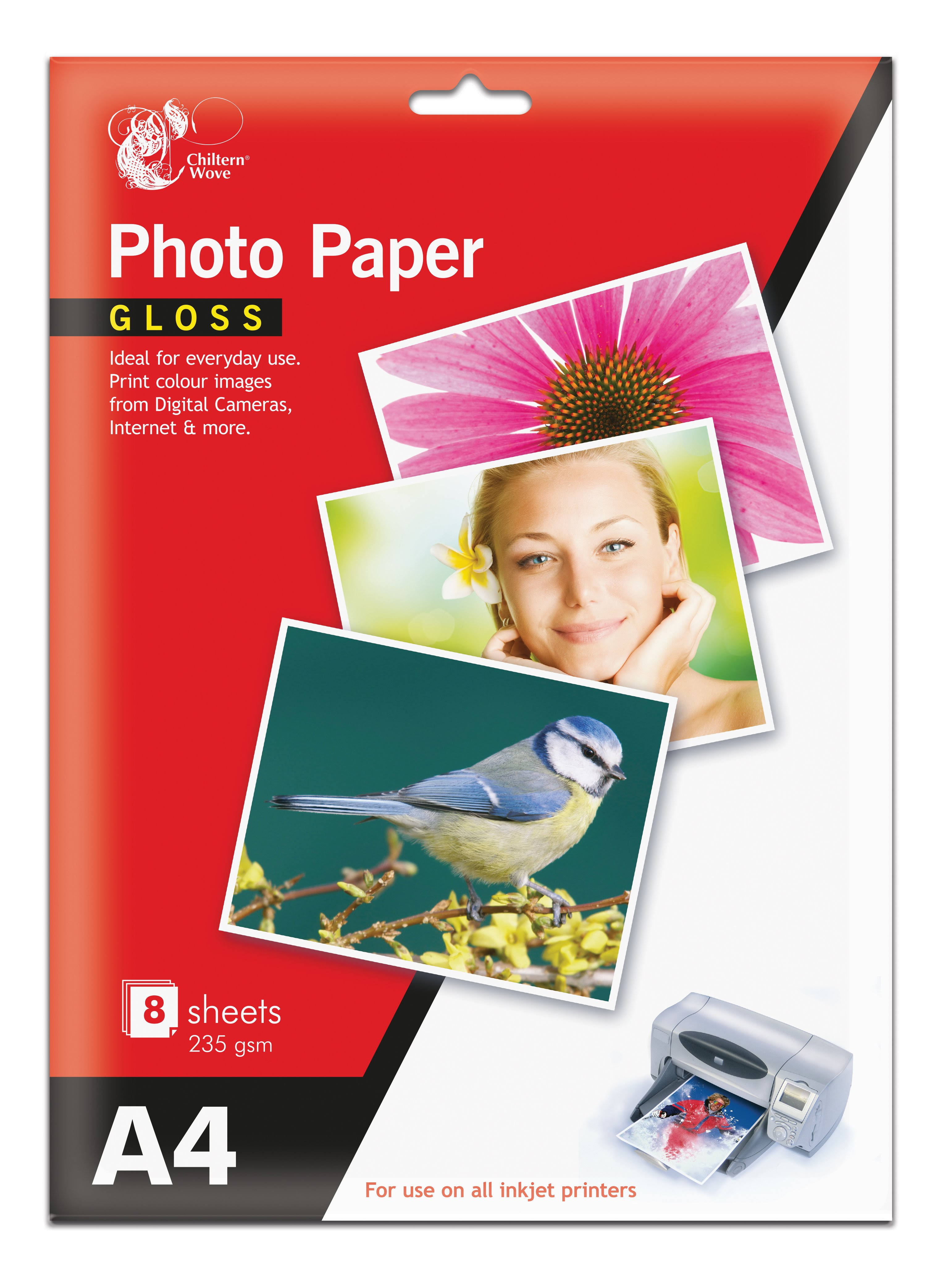 Photo Paper Gloss A4 8 Sheets 235 GSM Printer Chiltern Wove ss575a