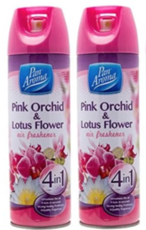 2 x Pan Aroma Pink Orchid & Lotus Flower 4in1 Air Freshener Long Lasting Spray