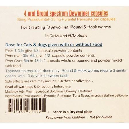 Advanced Pharmaceutical Solutions, Inc 8642413 Broad Spectrum Dewormer - 4 Capsules Cat/Small Dog