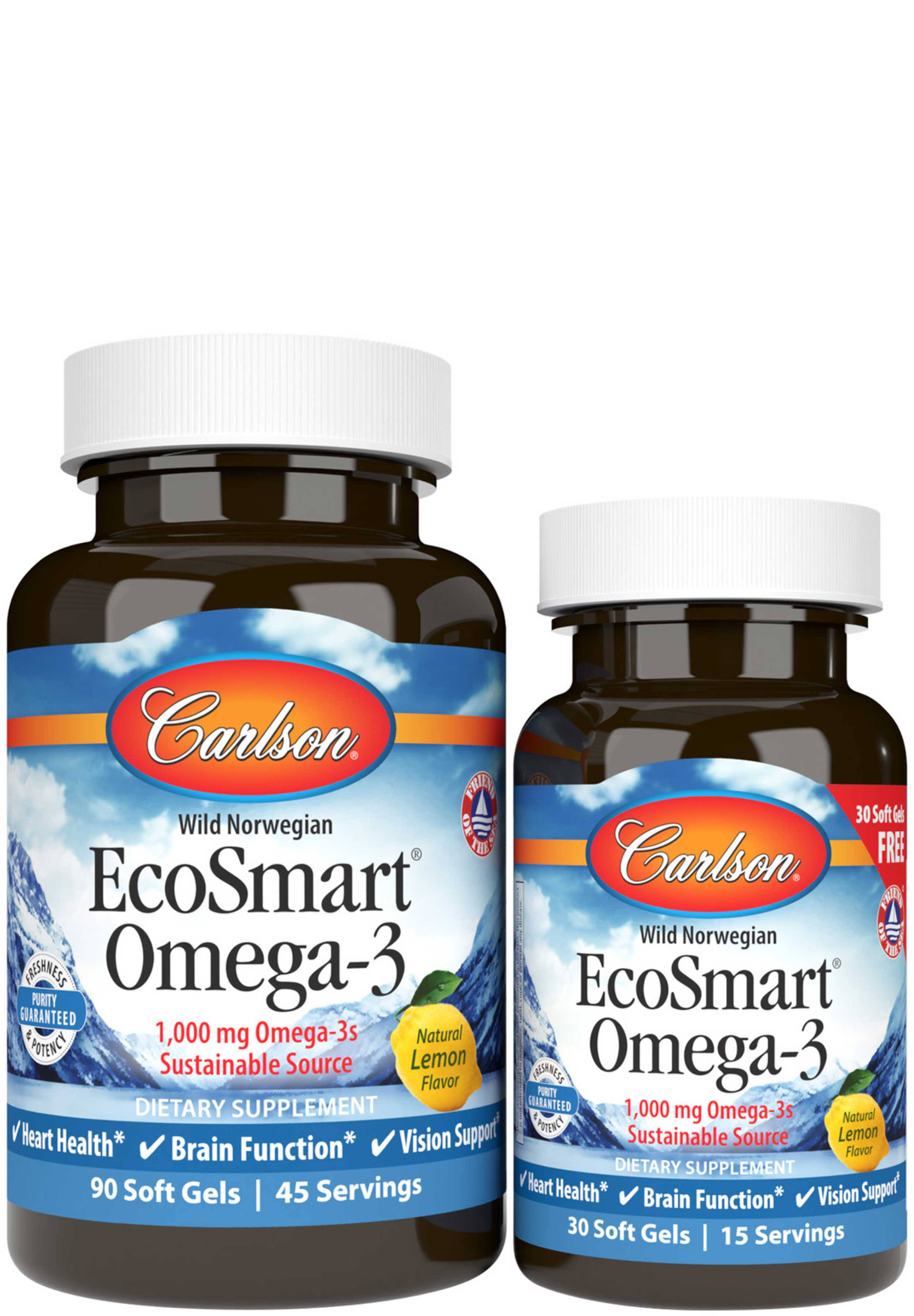 Carlson Labs EcoSmart Omega-3 1000mg Natural Lemon - 90 30 Softgels