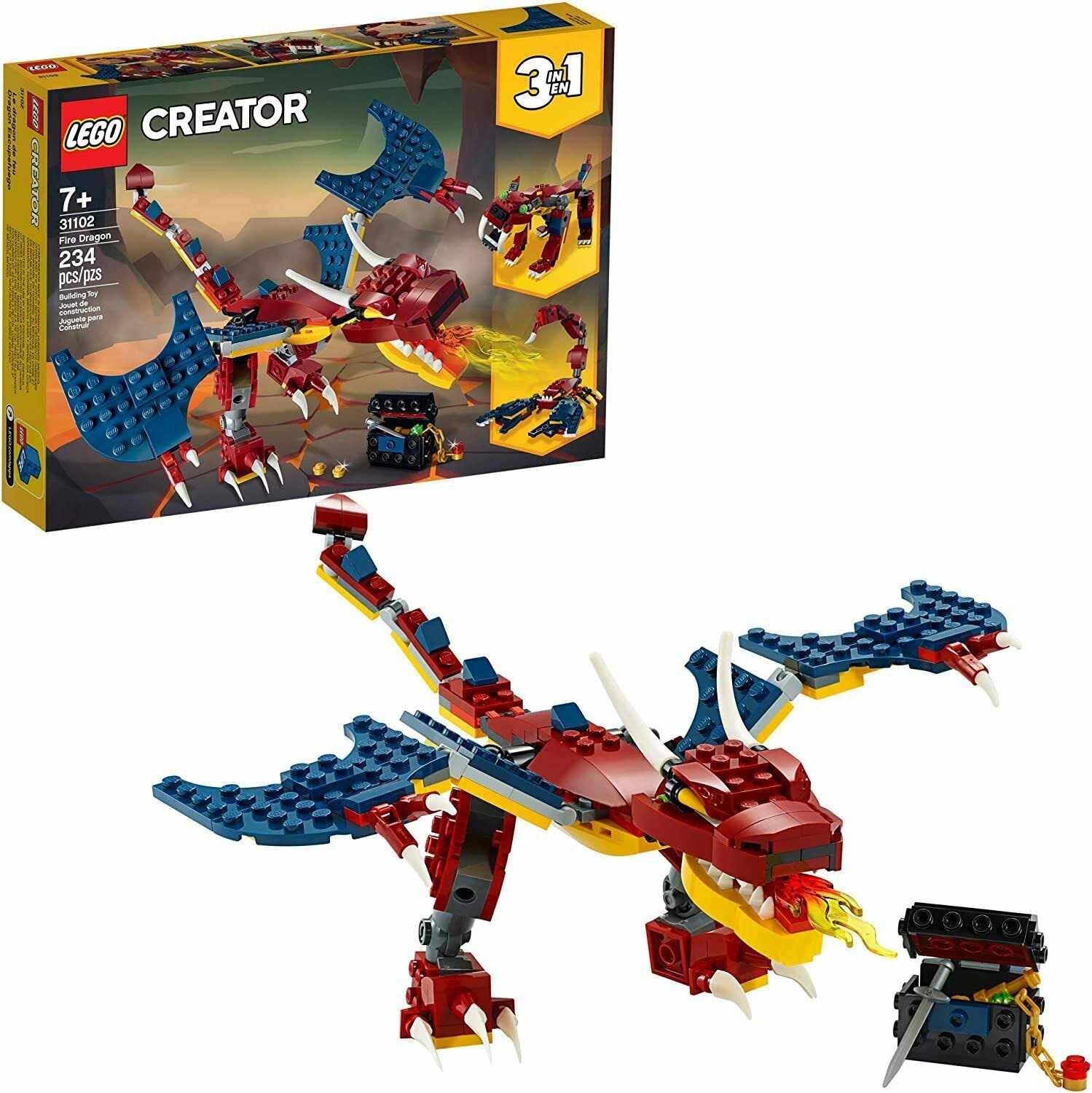 Lego Creator 3in1 Fire Dragon 31102 Building Kit, Cool Buildable Toy F