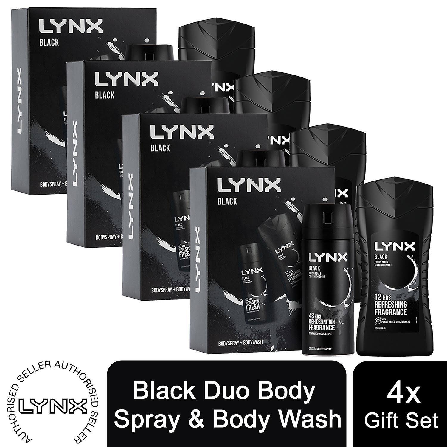 2x Lynx Black Duo Gift Set For Him, Body Spray 150ml & Body Wash 225ml
