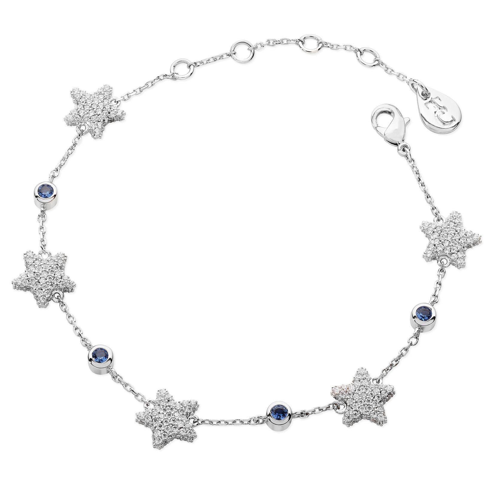 Tipperary Crystal Silver Plated Star Bracelet With Blue Cubic Zirconia