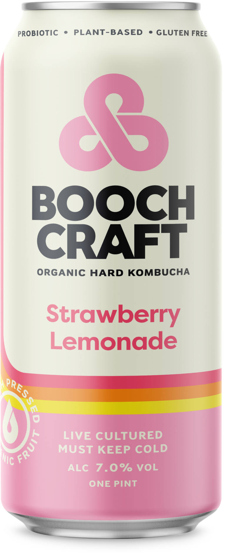 Boochcraft Hard Kombucha, Organic, Strawberry Lemonade - one pint