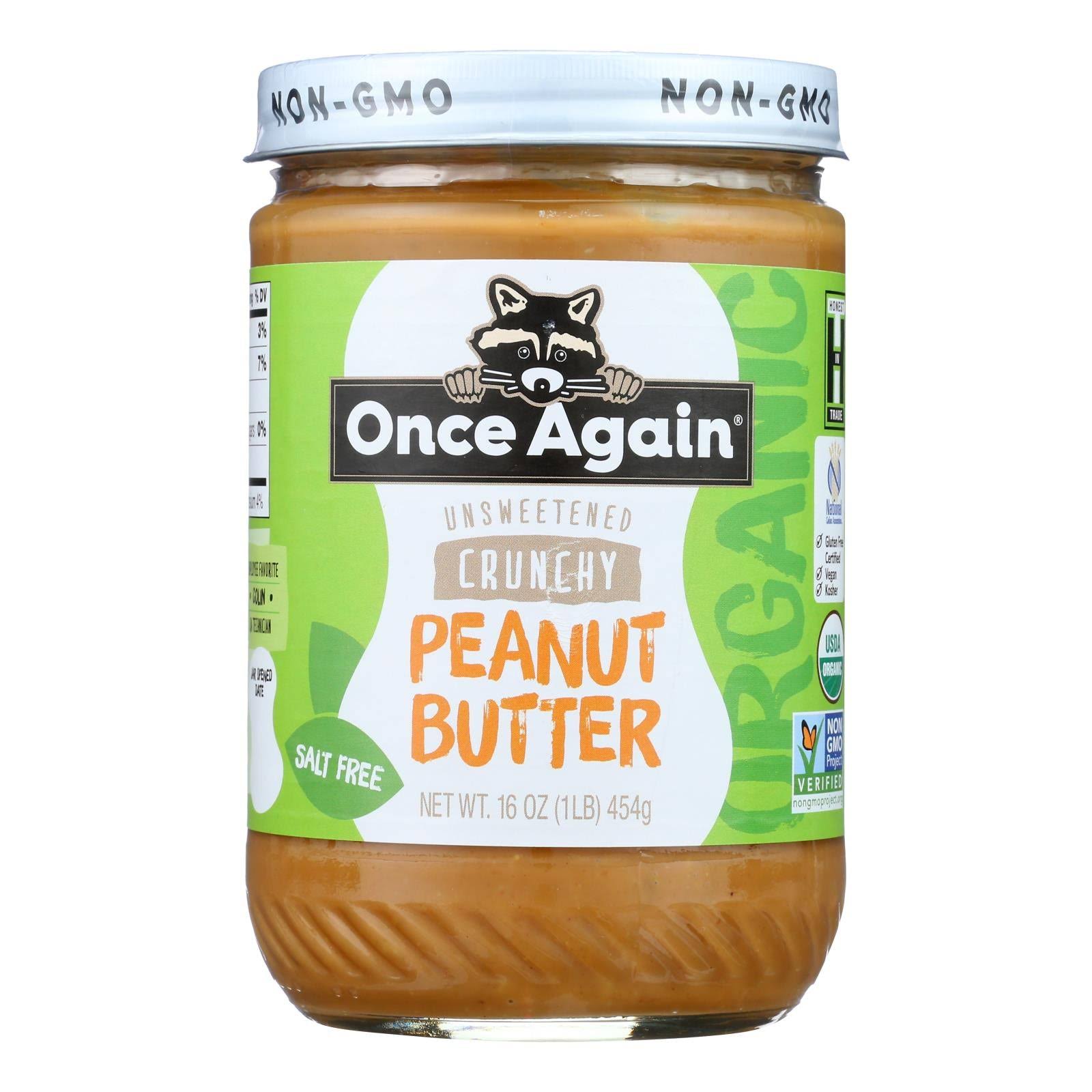 Once Again Organic Peanut Butter - Crunchy, No Salt, 16oz