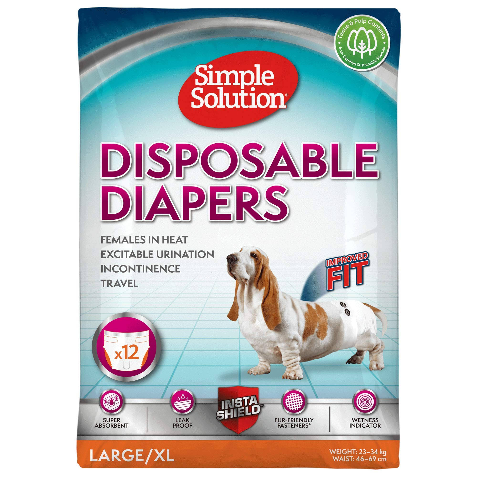 Simple Solution Disposable Dog Diapers - Large, 12 Pack