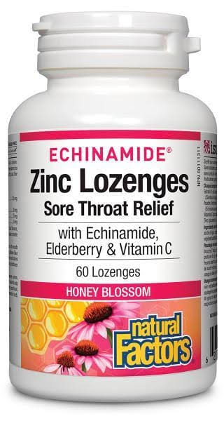 Natural Factors Zinc Lozenges with Echinamide, Elderberry & Vitamin C 60 Lozenges