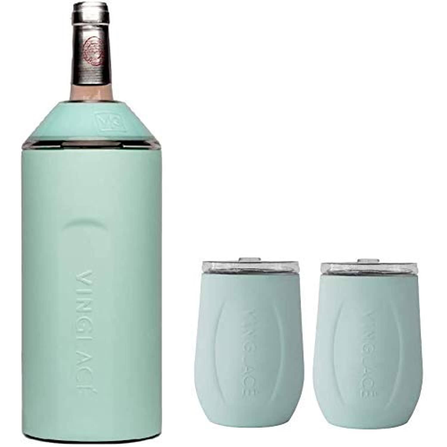 Vinglacu00e9 Gift Set - Bottle Insulator Chiller with 2 Stemless Wine Glasses - Great Gift Ideas For Wine and Champagne Lovers (Sea Glass)
