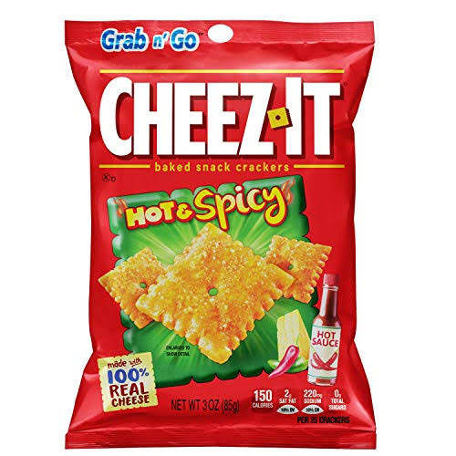 Cheez-It Baked Snack Cheese Crackers, Hot & Spicy, Grab 'N' Go, 3 oz B