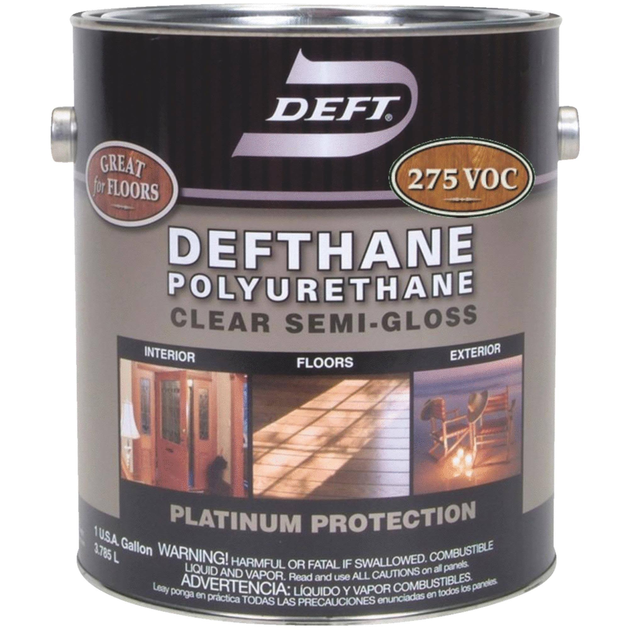 Deft Polyurethane Platinum Wood Protection - Clear, Semi Gloss, 1gal