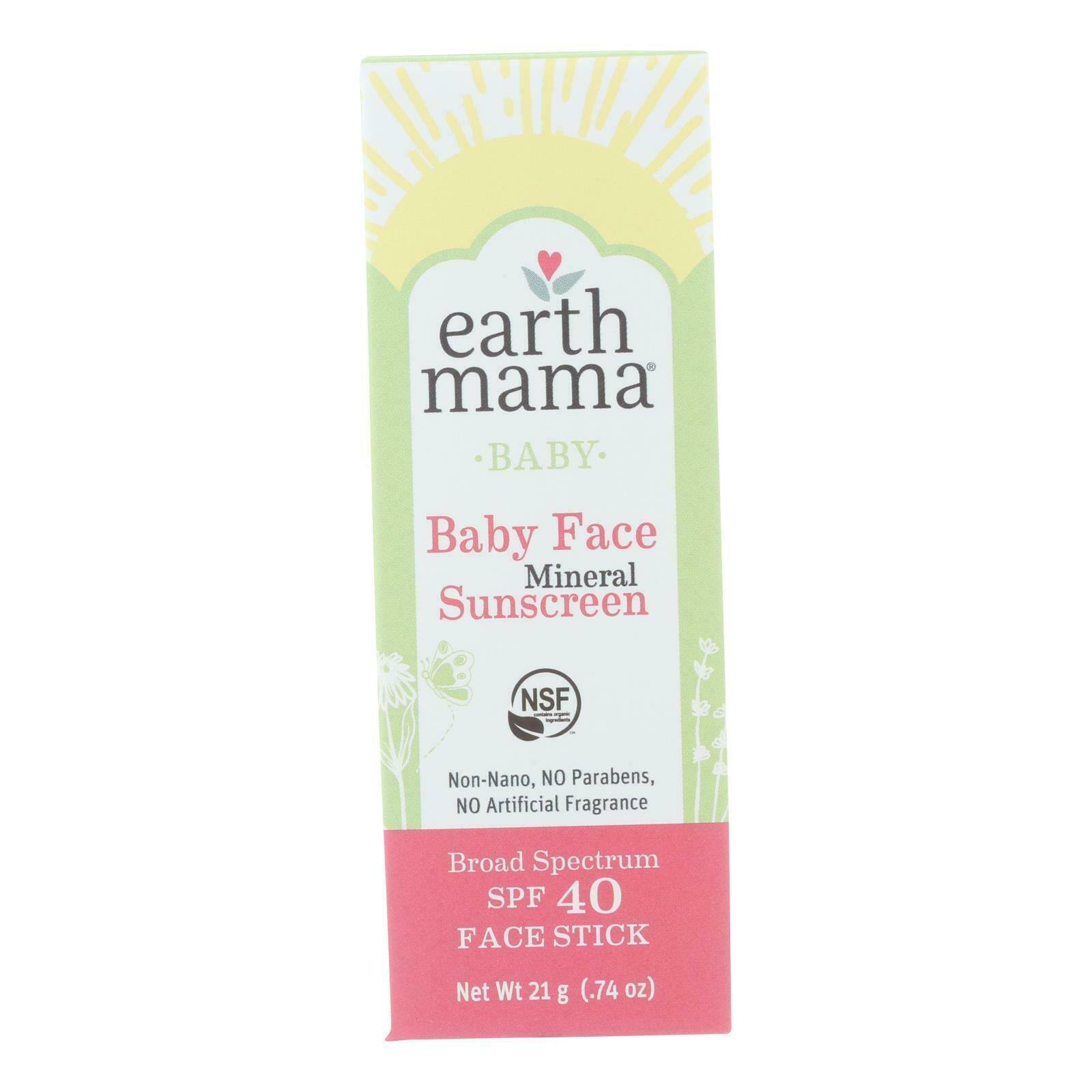 Earth Mama Baby Face Mineral Sunscreen Face Stick - SPF40, 21g