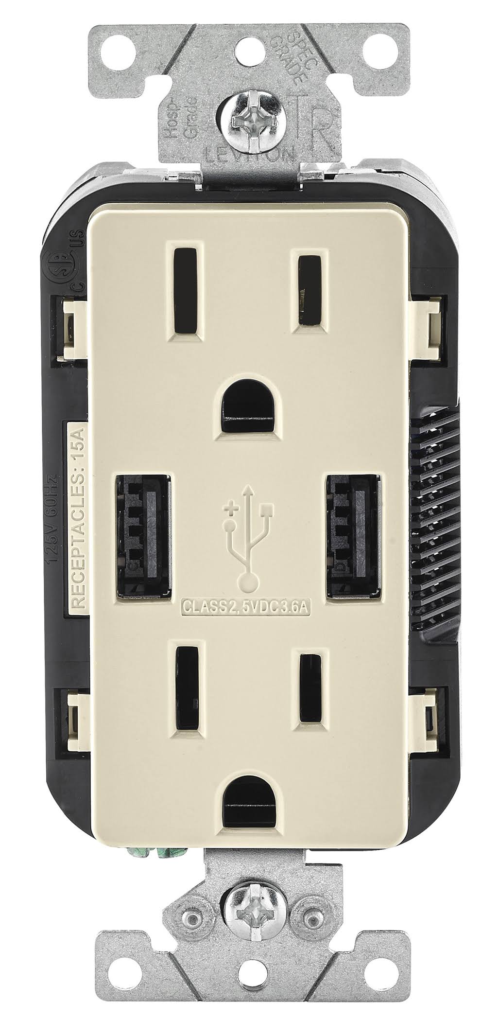 Leviton Decora Combination Duplex Receptacle and USB Charger - Light Almond, 15A