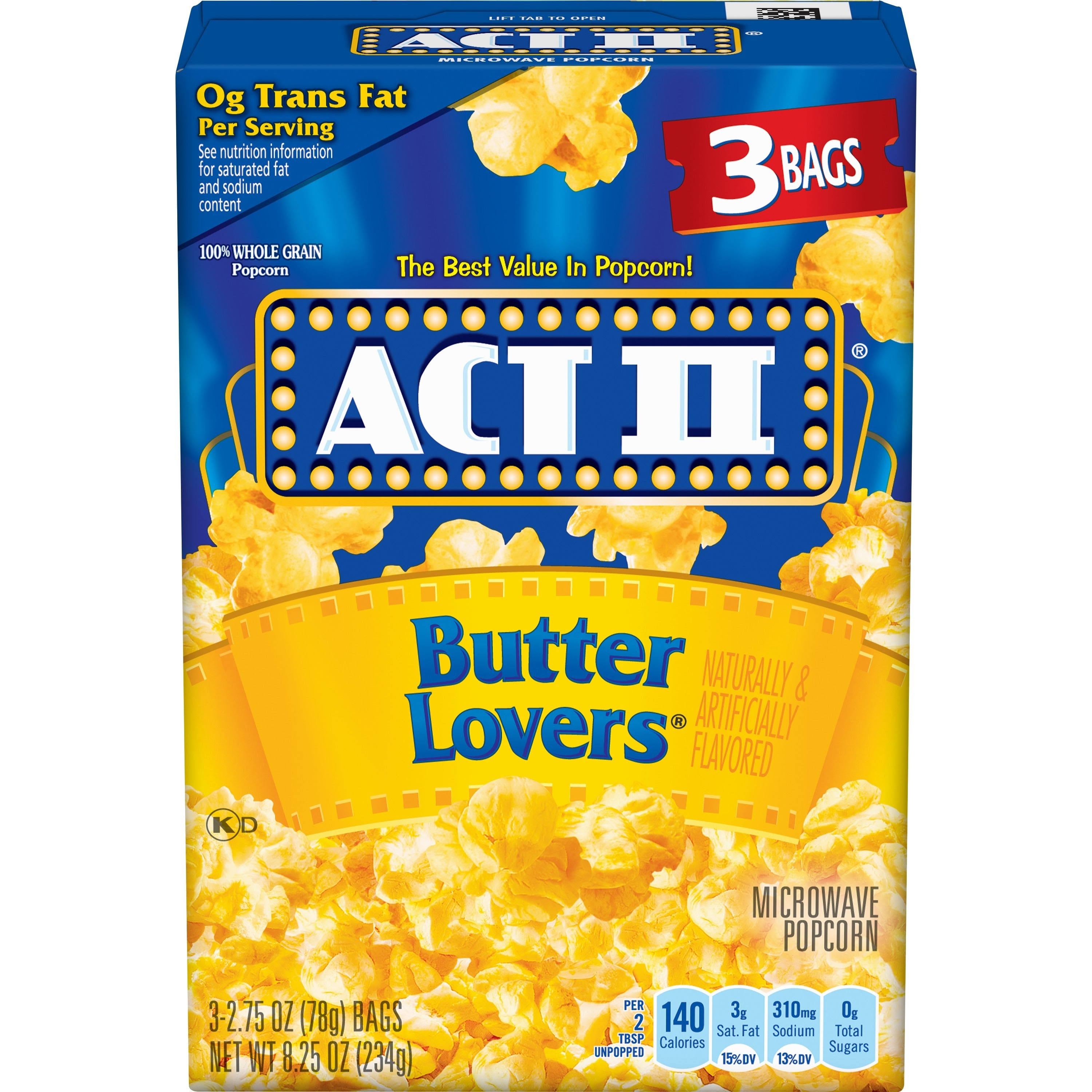 Act Ii Microwave Popcorn - Butter Lovers, 3ct