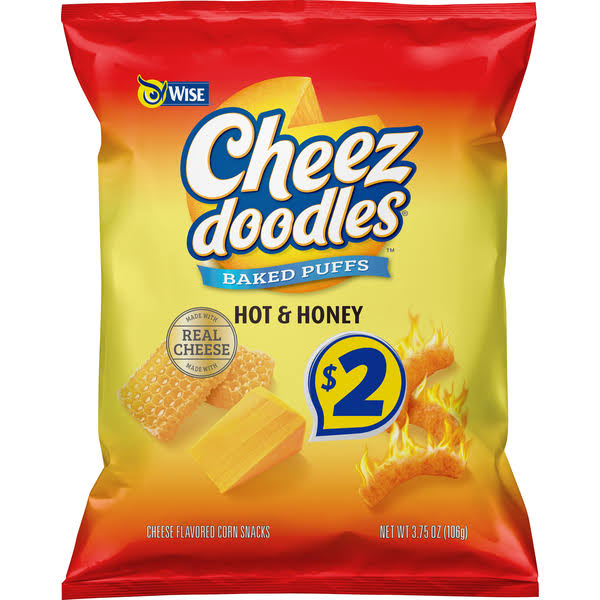 Wise Cheez Doodles Corn Snacks, Hot & Honey, Baked Puffs - 3.75 oz
