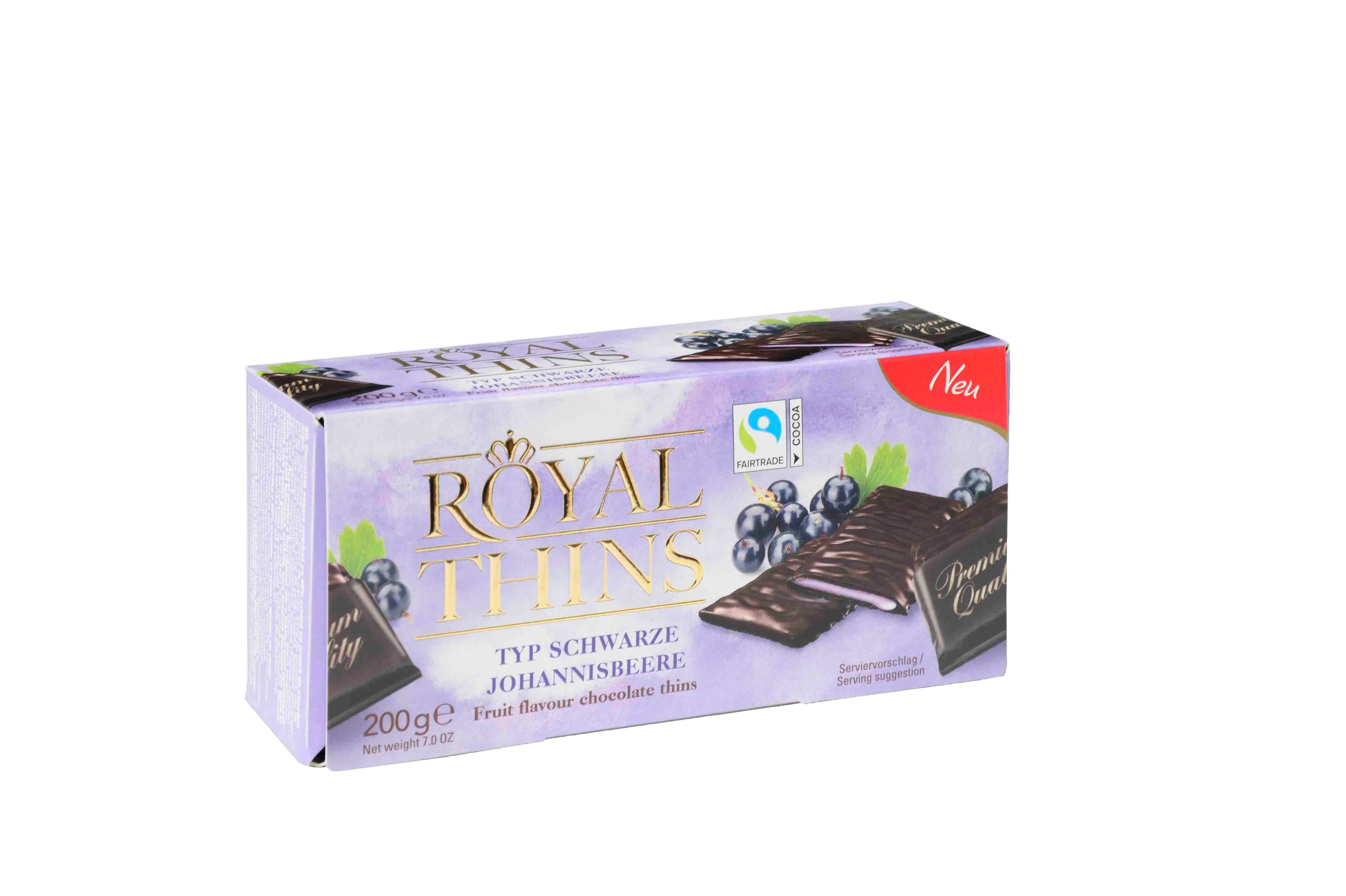 Halloren Royal Thins with Black Currant Cream in Dark Chocolate 7.0 oz