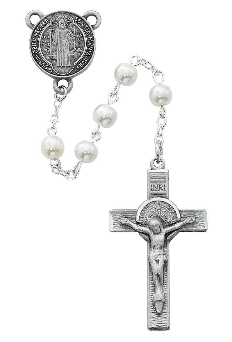 Pearl Like Glass St Benedict Rosary Boxed