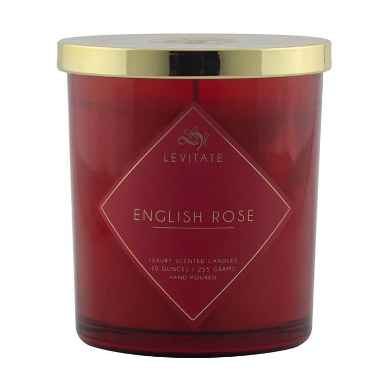 LEVITATE | English Rose 10oz Candle | Red Glass with Gold Lid | Everyd