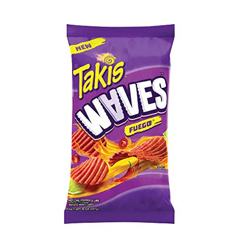 Takis Waves Fuego, Hot Chili Pepper and Lime Artificially Flavored Potato Chips, 8 Ounce Bag