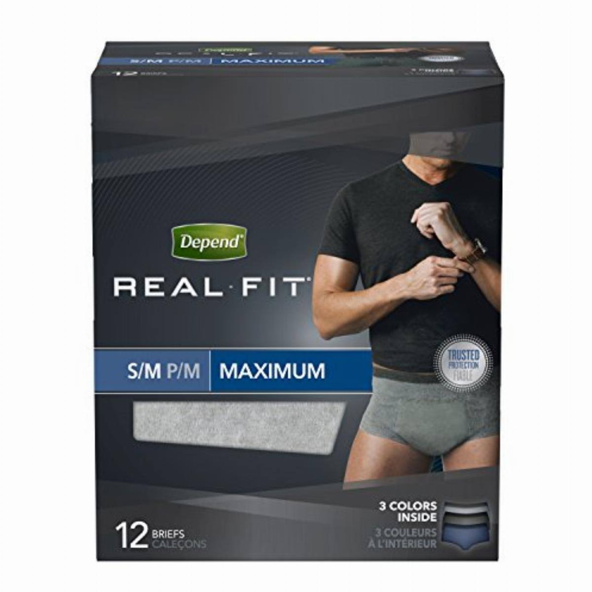 Depend Real Fit for Men Incontinence Briefs - Maximum Absorbency, Small/Medium, 12ct