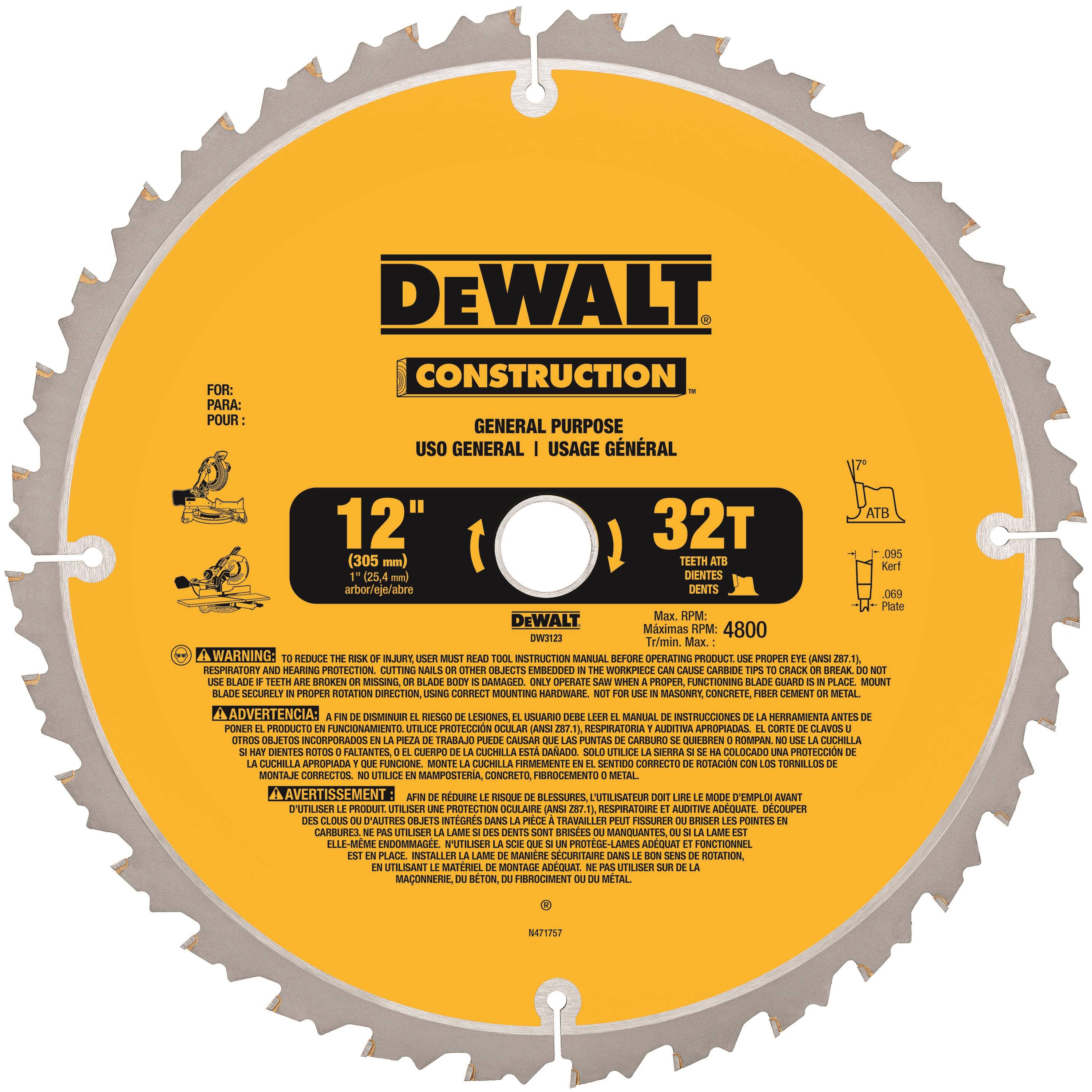Dewalt Construction Circular Saw Blade - 32T, 12"