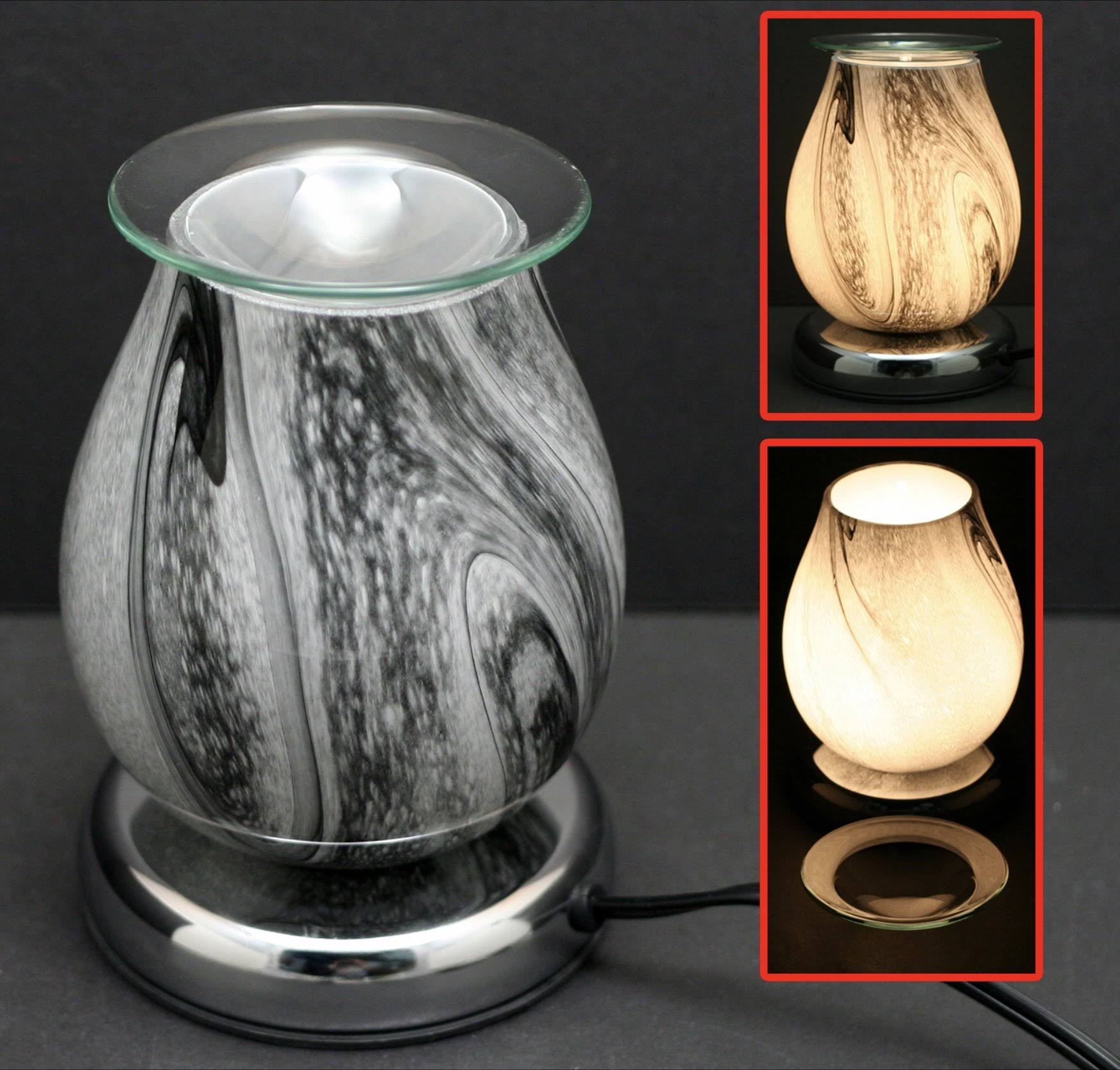 Touch Lamp w/Ess Oil Cup-Egg Shaped Glass, Grey/White Marble