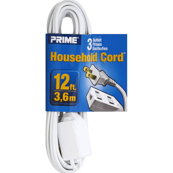 Prime EC660612 Wire Cable Outlet Indoor Cord - White, 12'