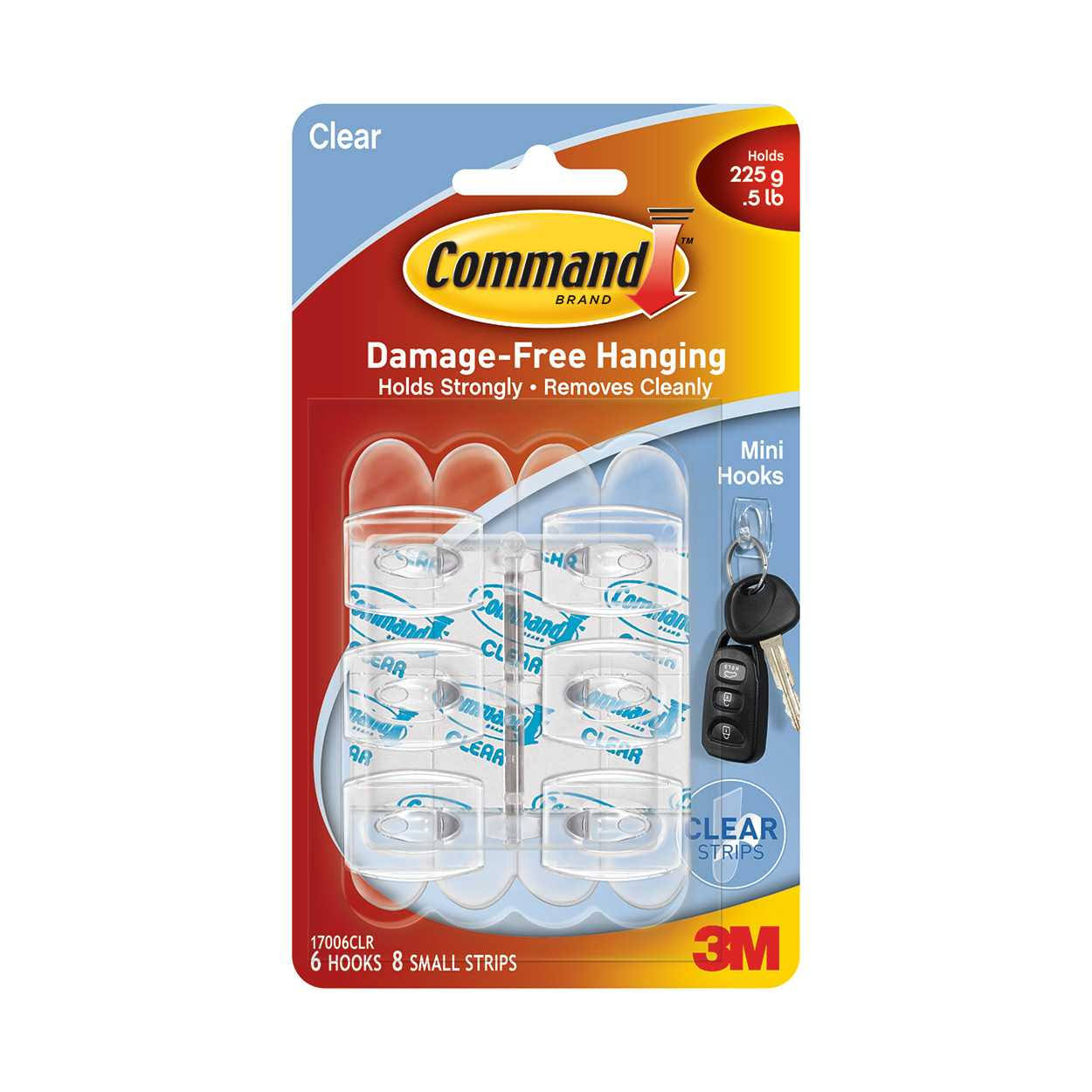 3M Command Plastic Mini Hooks - Clear, 6 Pack